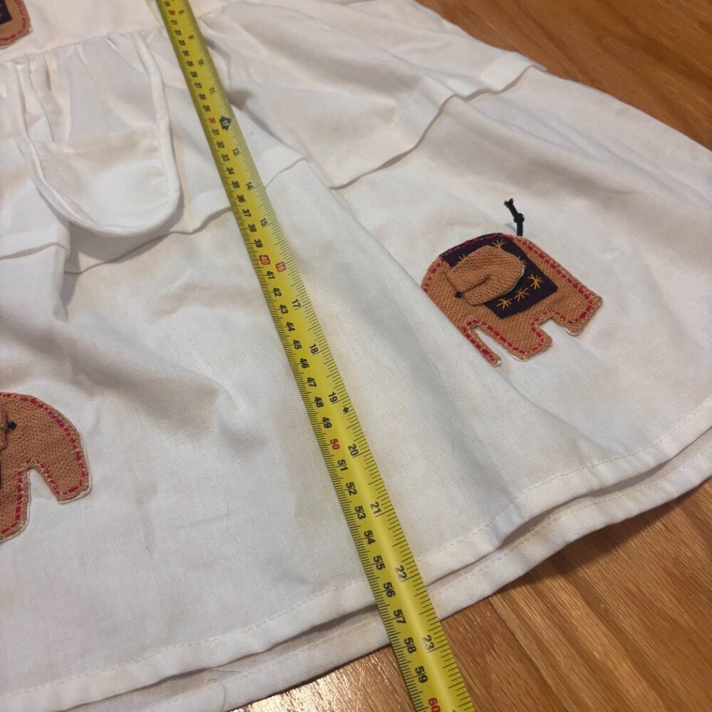 Vintage Walk Walk Baby Girls White Elephant Patch Button Dress Size 3 Thailand - Picture 6 of 6